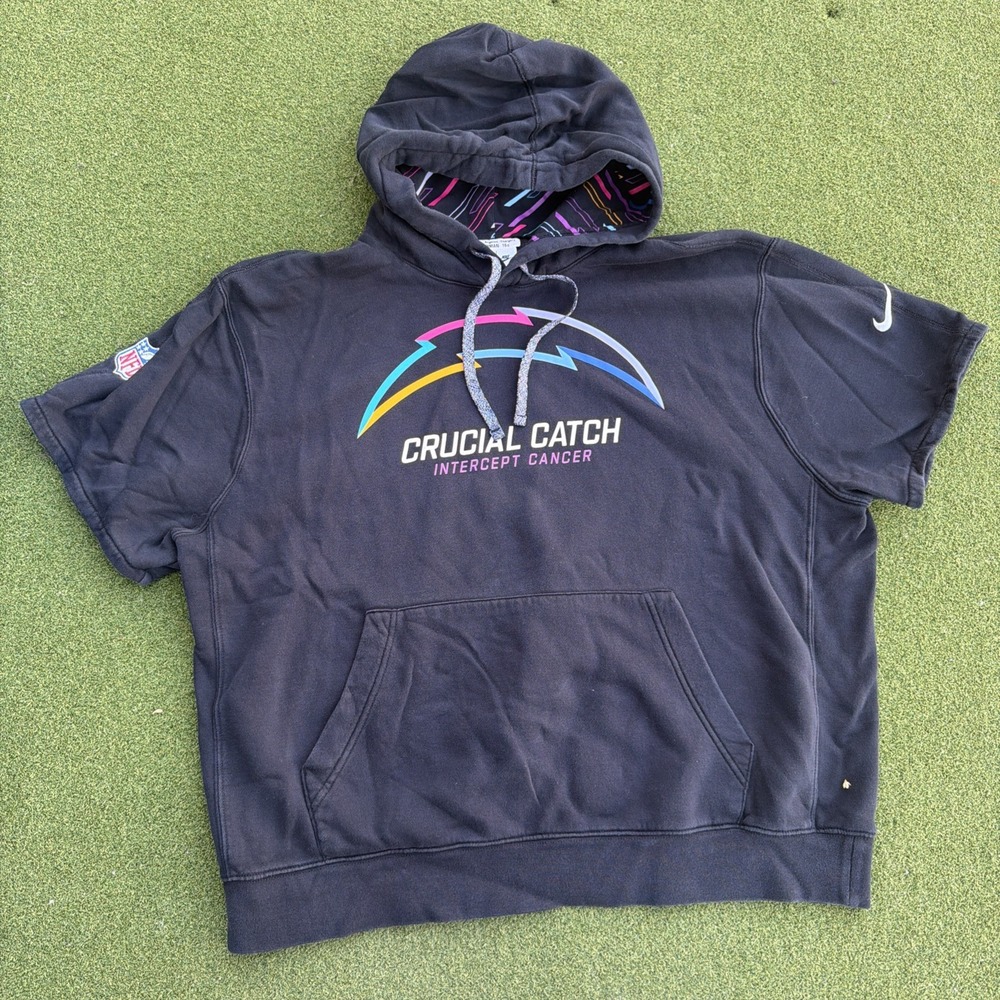 LA Chargers NFL Crucial Catch Nike Team Issue Black Hoodie Mens XL Short Sleeve